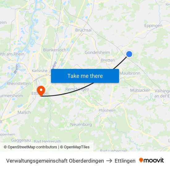 Verwaltungsgemeinschaft Oberderdingen to Ettlingen map