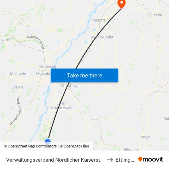 Verwaltungsverband Nördlicher Kaiserstuhl to Ettlingen map