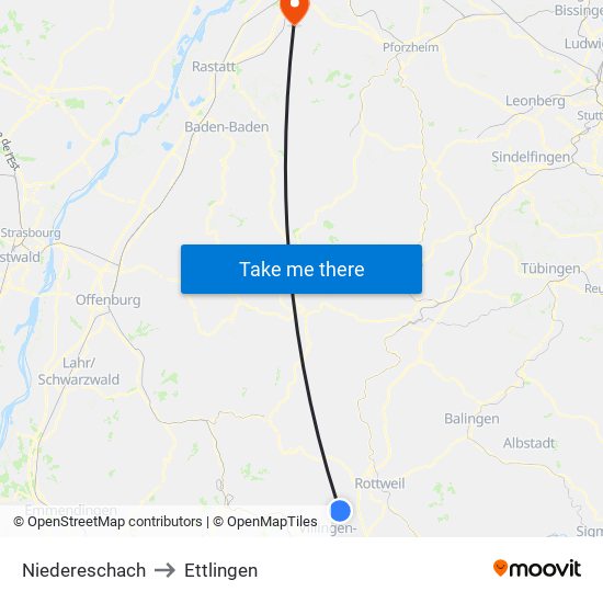 Niedereschach to Ettlingen map