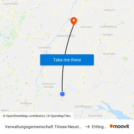 Verwaltungsgemeinschaft Titisee-Neustadt to Ettlingen map