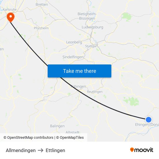 Allmendingen to Ettlingen map