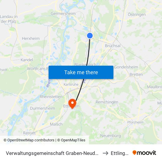 Verwaltungsgemeinschaft Graben-Neudorf to Ettlingen map