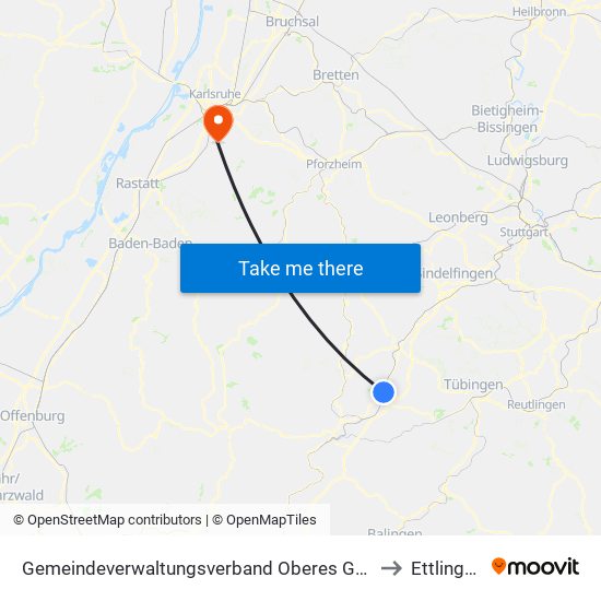 Gemeindeverwaltungsverband Oberes Gäu to Ettlingen map