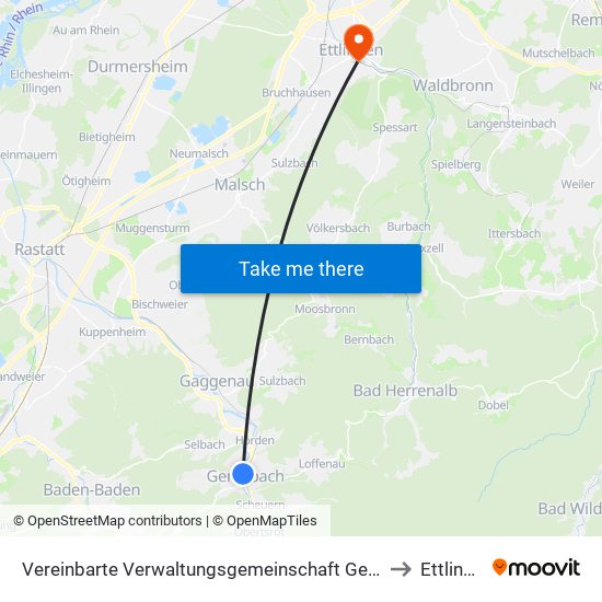 Vereinbarte Verwaltungsgemeinschaft Gernsbach to Ettlingen map