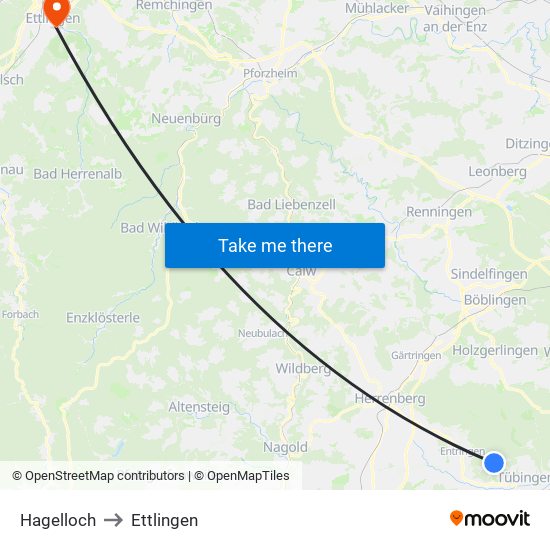 Hagelloch to Ettlingen map
