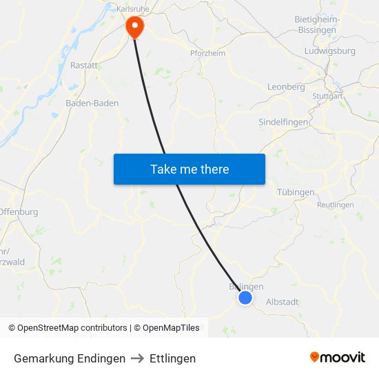 Gemarkung Endingen to Ettlingen map
