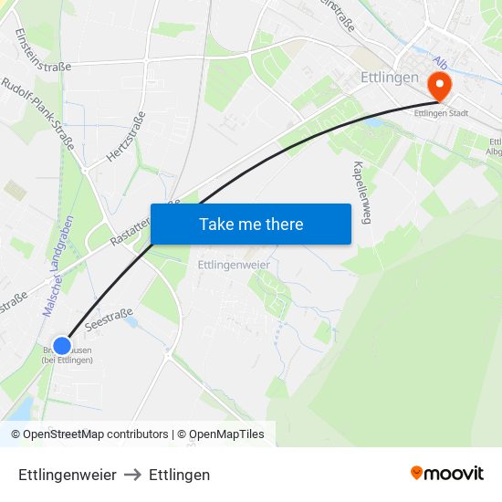 Ettlingenweier to Ettlingen map