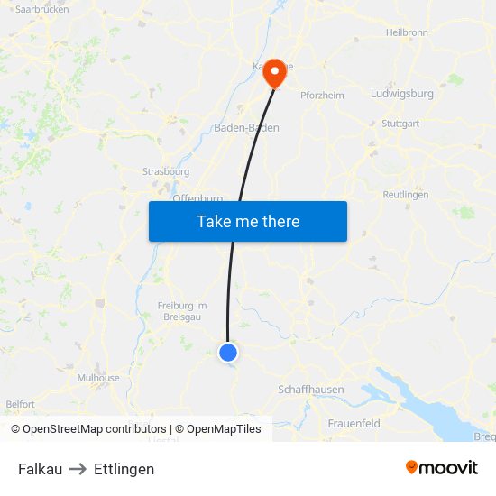 Falkau to Ettlingen map