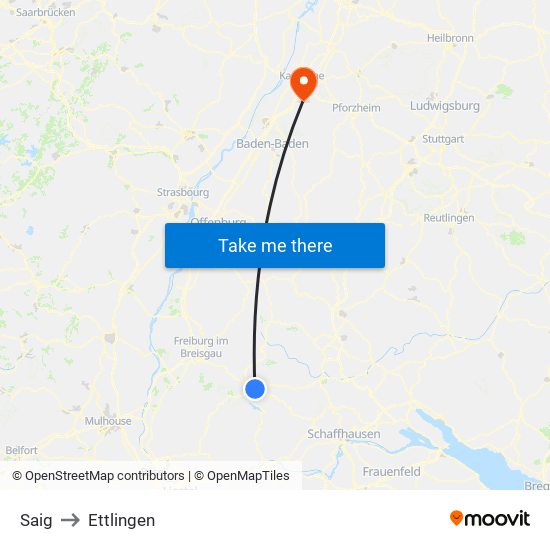 Saig to Ettlingen map