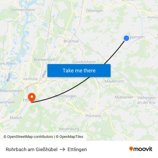 Rohrbach am Gießhübel to Ettlingen map