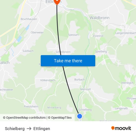 Schielberg to Ettlingen map