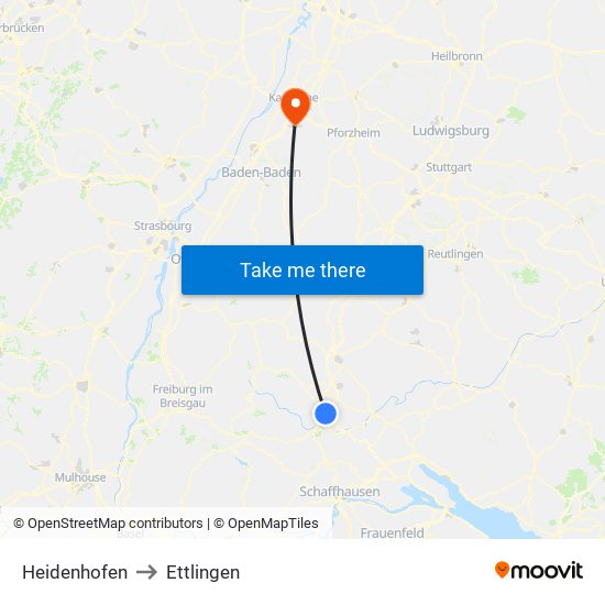 Heidenhofen to Ettlingen map