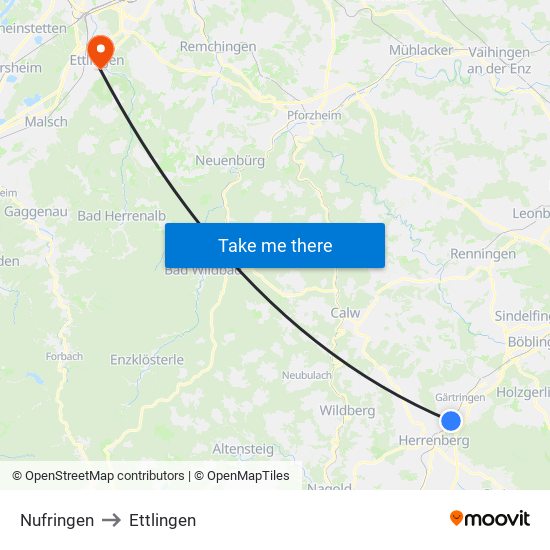 Nufringen to Ettlingen map