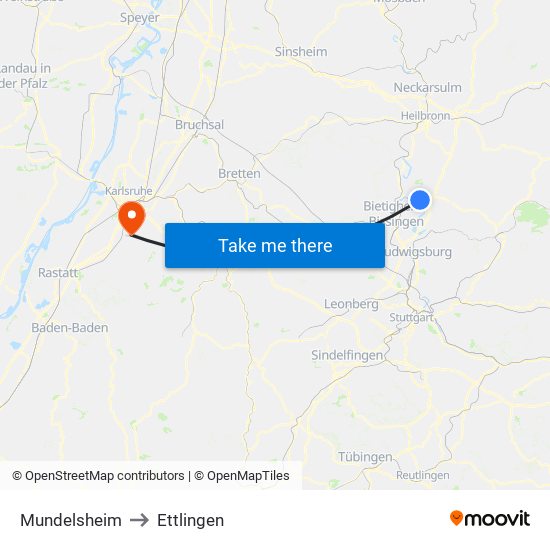 Mundelsheim to Ettlingen map