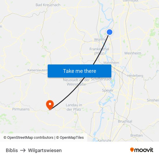 Biblis to Wilgartswiesen map