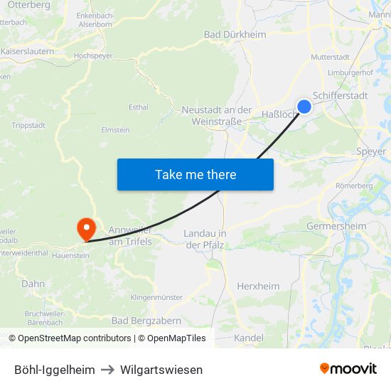 Böhl-Iggelheim to Wilgartswiesen map