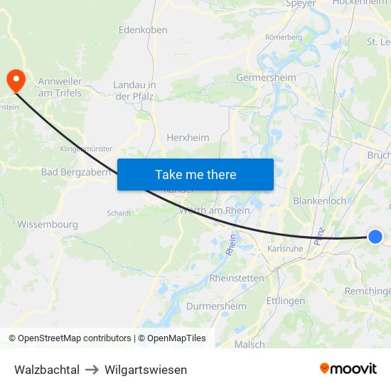 Walzbachtal to Wilgartswiesen map