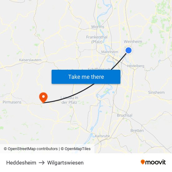 Heddesheim to Wilgartswiesen map