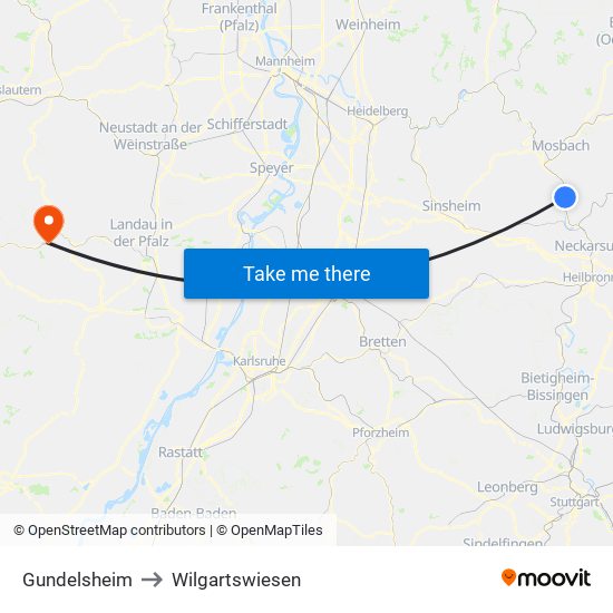 Gundelsheim to Wilgartswiesen map