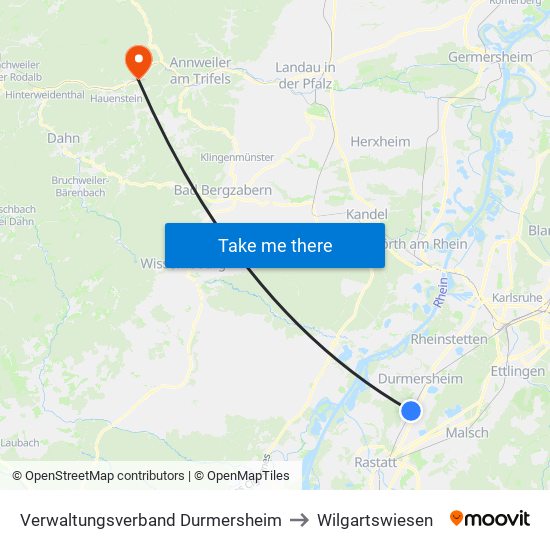 Verwaltungsverband Durmersheim to Wilgartswiesen map