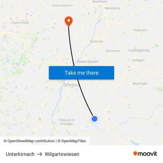 Unterkirnach to Wilgartswiesen map