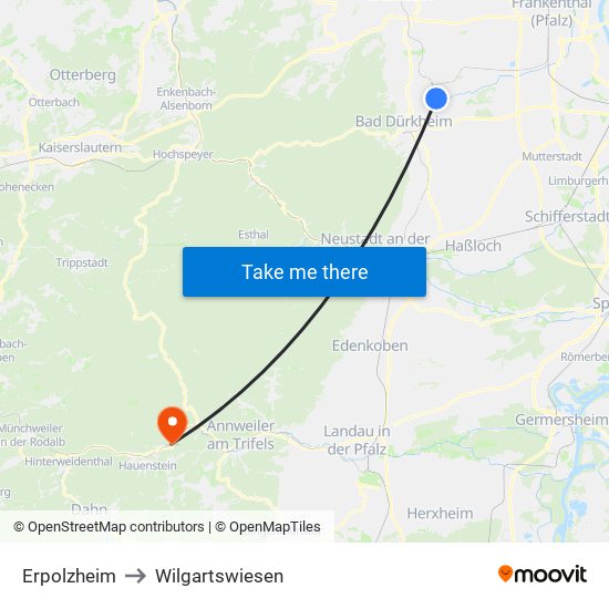 Erpolzheim to Wilgartswiesen map
