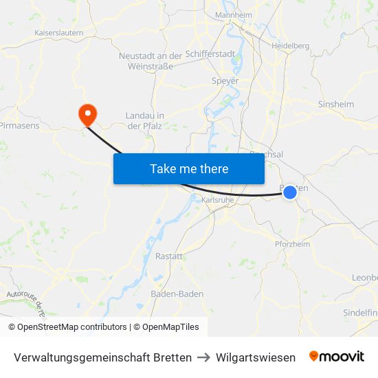 Verwaltungsgemeinschaft Bretten to Wilgartswiesen map