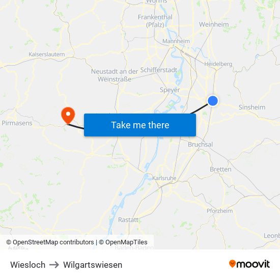 Wiesloch to Wilgartswiesen map