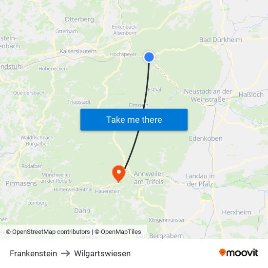 Frankenstein to Wilgartswiesen map