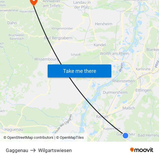 Gaggenau to Wilgartswiesen map