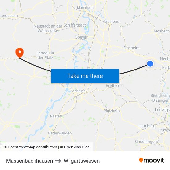 Massenbachhausen to Wilgartswiesen map