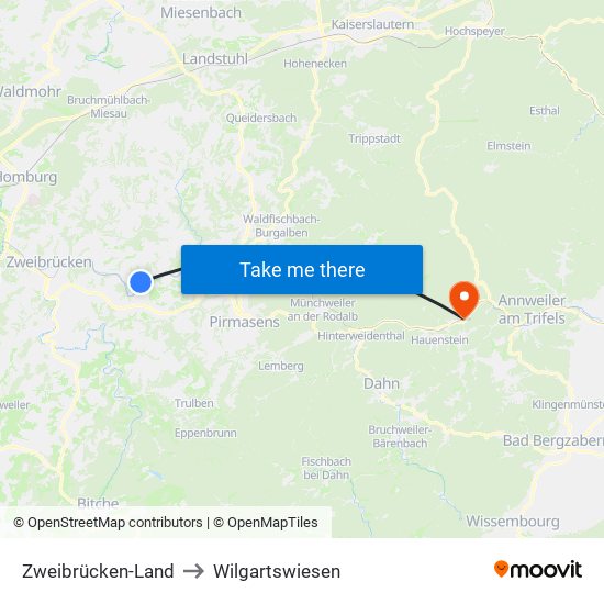Zweibrücken-Land to Wilgartswiesen map
