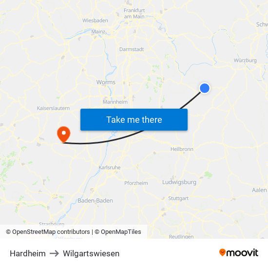 Hardheim to Wilgartswiesen map