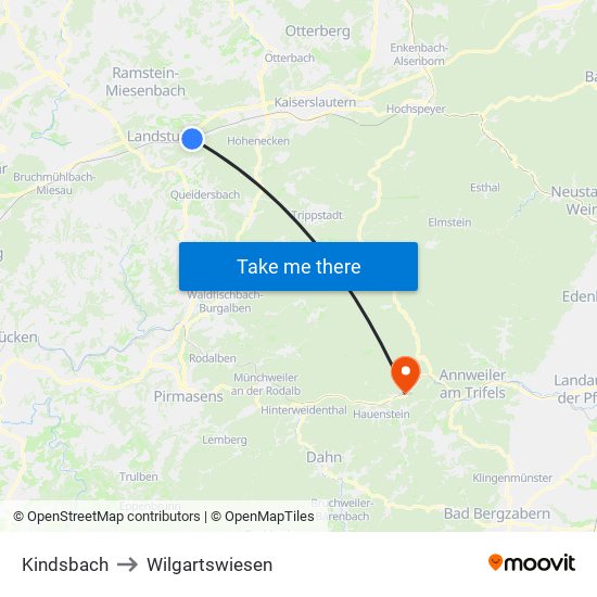 Kindsbach to Wilgartswiesen map