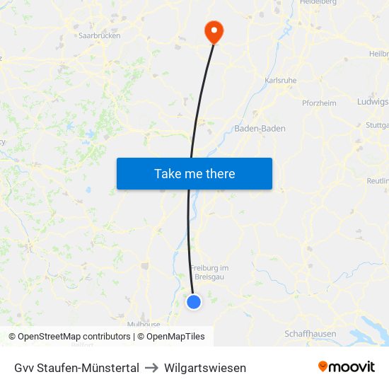 Gvv Staufen-Münstertal to Wilgartswiesen map