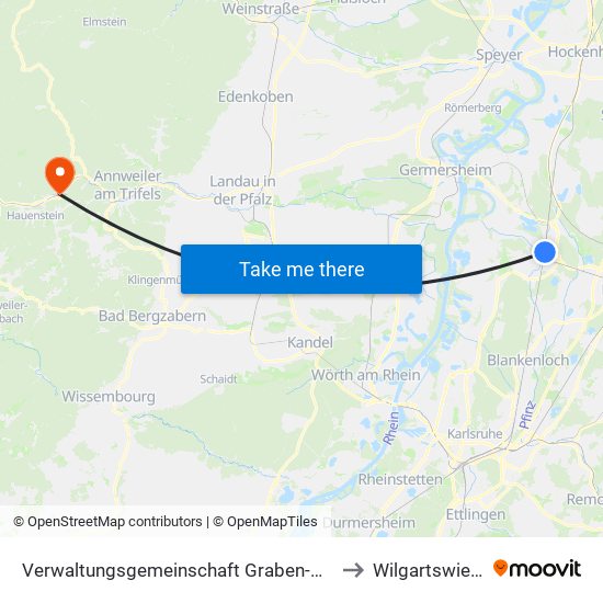 Verwaltungsgemeinschaft Graben-Neudorf to Wilgartswiesen map