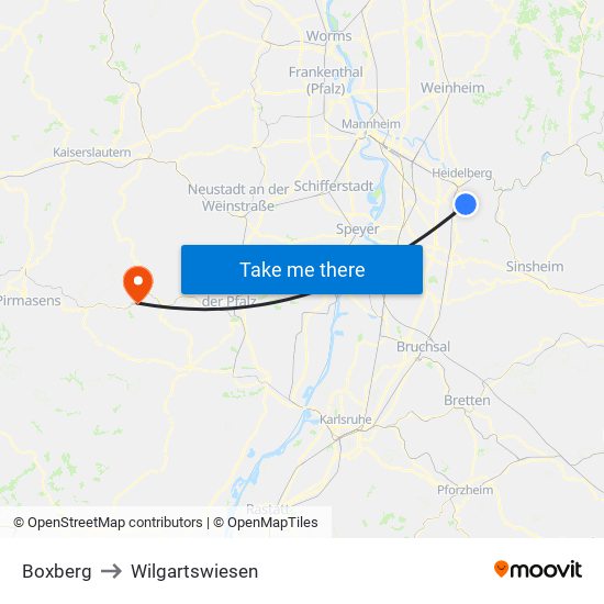 Boxberg to Wilgartswiesen map