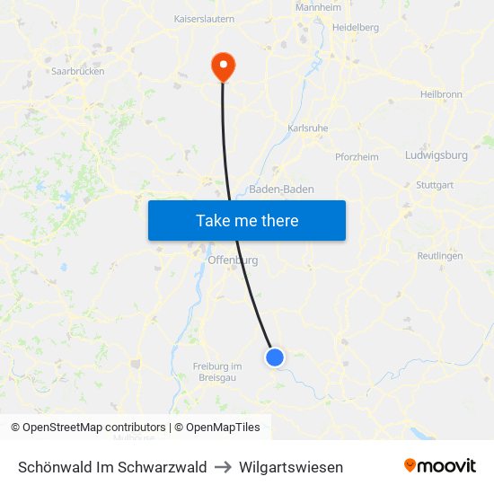Schönwald Im Schwarzwald to Wilgartswiesen map