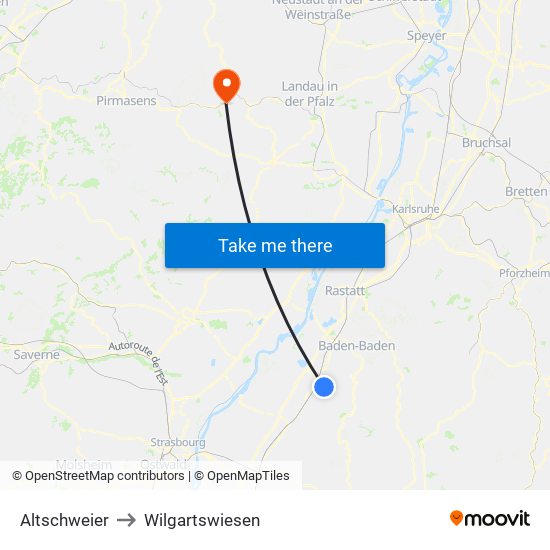 Altschweier to Wilgartswiesen map