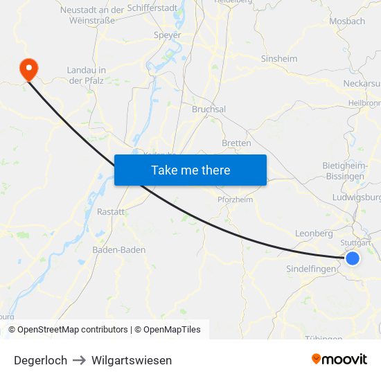 Degerloch to Wilgartswiesen map