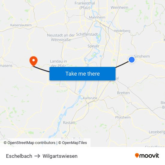 Eschelbach to Wilgartswiesen map