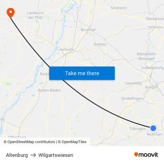 Altenburg to Wilgartswiesen map