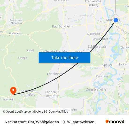 Neckarstadt-Ost/Wohlgelegen to Wilgartswiesen map