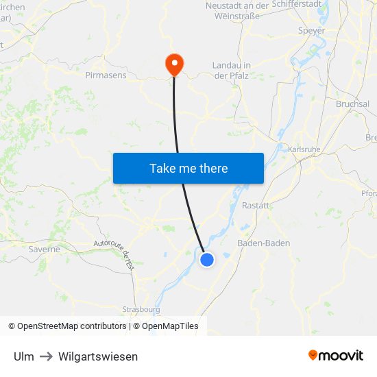 Ulm to Wilgartswiesen map