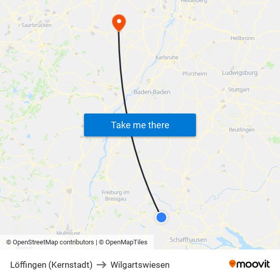 Löffingen (Kernstadt) to Wilgartswiesen map