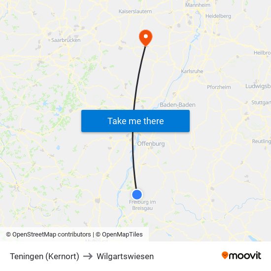 Teningen (Kernort) to Wilgartswiesen map