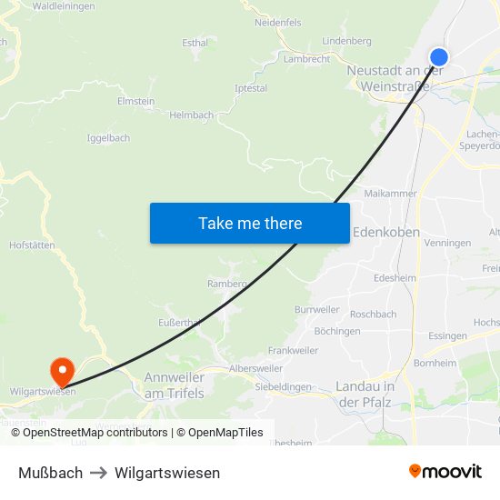 Mußbach to Wilgartswiesen map