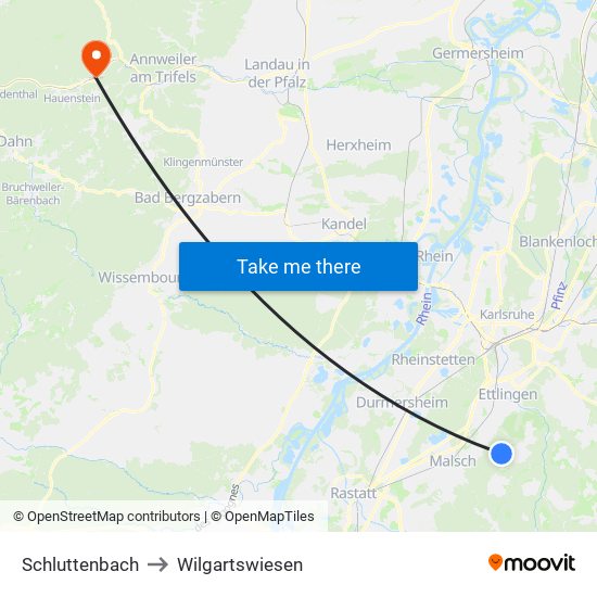 Schluttenbach to Wilgartswiesen map