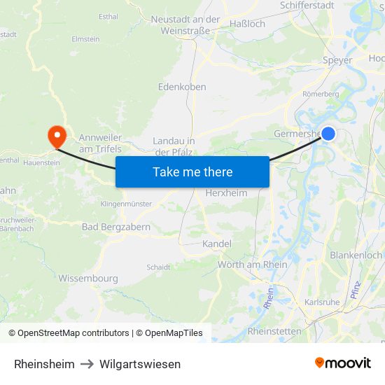 Rheinsheim to Wilgartswiesen map