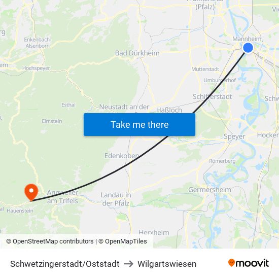 Schwetzingerstadt/Oststadt to Wilgartswiesen map